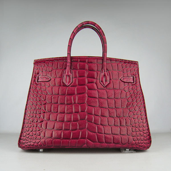 High Quality Fake Hermes Birkin 35CM Crocodile Veins Leather Bag Wine 6089